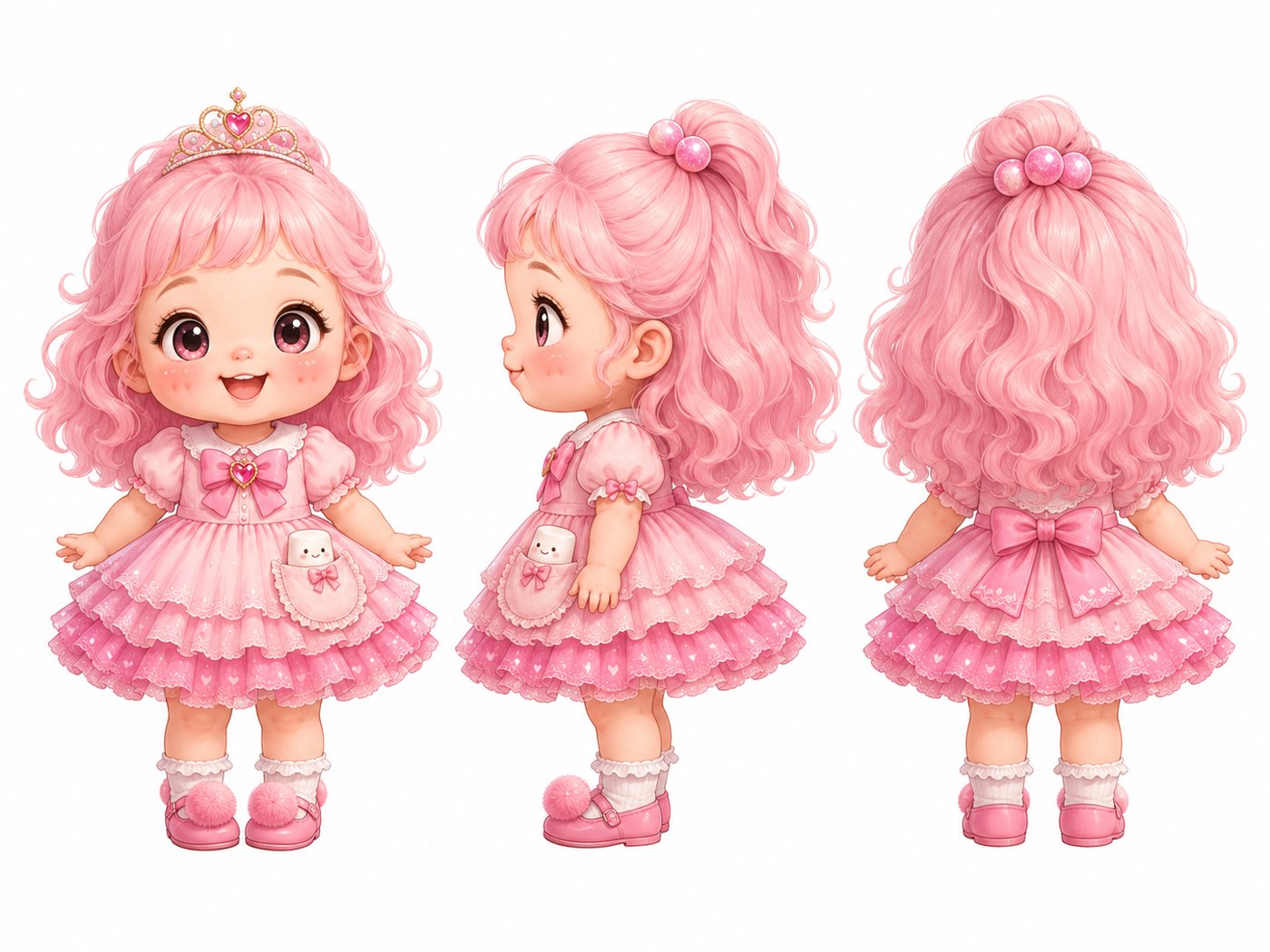Character sheet showing Floria from the front, side, and back